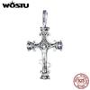 925 Sterling Silver Vintage Pattern Cross Pendant Necklace Crucifix Charms Fit Women Original Necklace DIY Fine Jewelry