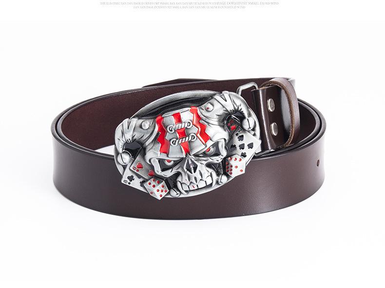 Cowhide Men's Belt - Personalized Barber Stylist Exclusive with Clown Skull Design