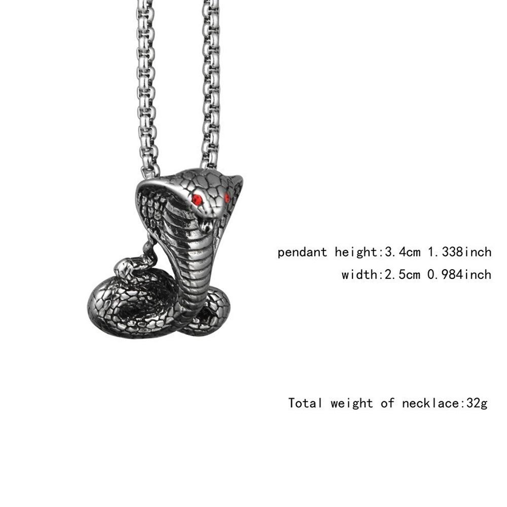 New Exaggerated Horror Cobra Pendant Necklace for Men's Fashion Red Crystal Inlaid Metal Pendant Accessory Party Jewelry