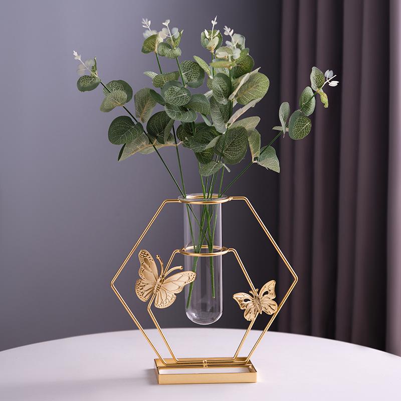 Geometric Golden Glass Vase Golden Hydroponic Vase Office Desktop Flower Arrangement Vase Living Room Desktop Decor Flower Pot