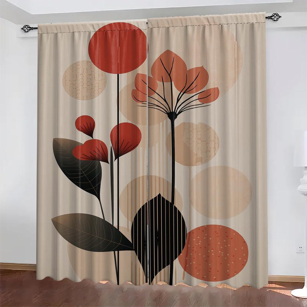 2 шт. Домашние шторы с геометрическим рисунком листьев, с пейзажным фоном и кулиской, для кухни, кофейни, гостиной, балкона