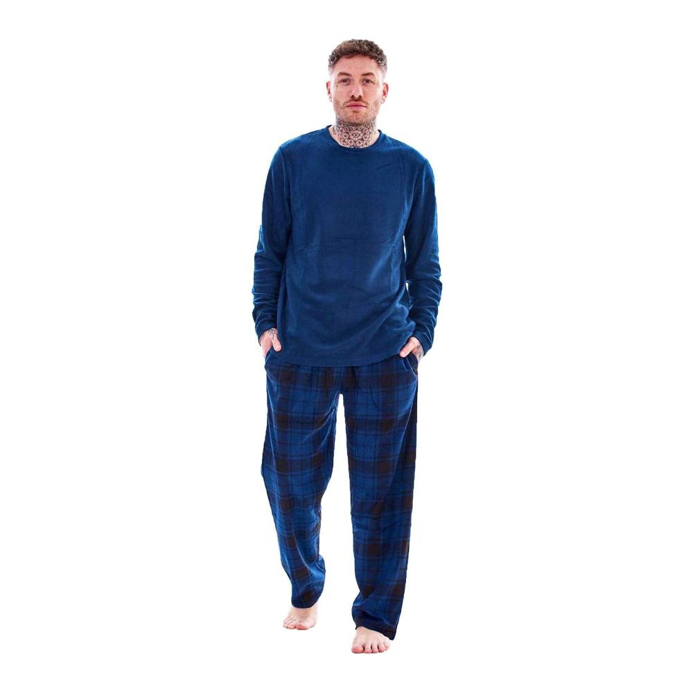 Keanu Mens Checked Microfleece Long Pyjama Set