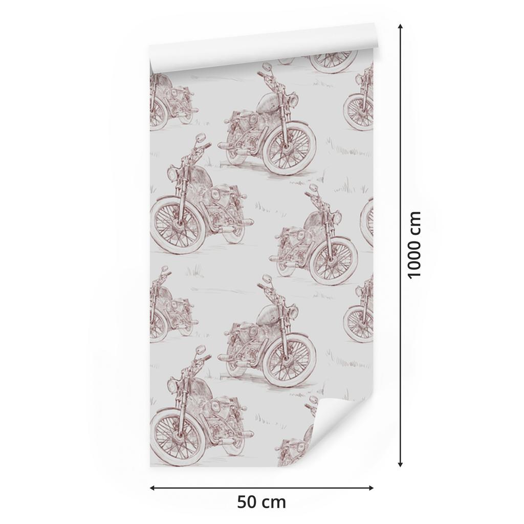 Sketched Retro Motorcycles 3D Wallpaper for Living Room and Bedroom 50x1000