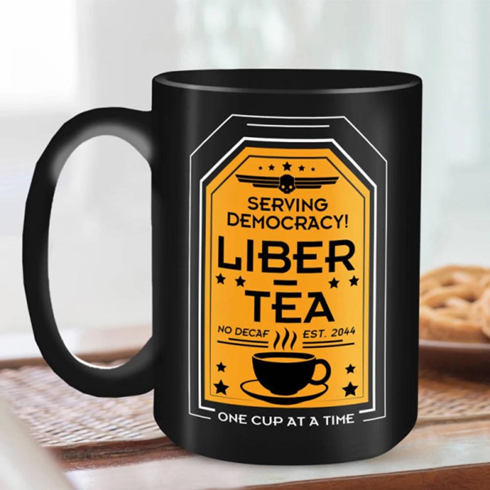Керамическая утренняя чашка Liber-Tea Cup Вкус Демократия Свобода Белая Черная кружка с буквами алфавита Подарок для друзей Креативные кружки Liber-Tea