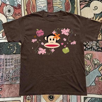 Темно-коричневая футболка Paul Frank с принтом обезьянки и цветами, унисекс, летняя, 4XL
