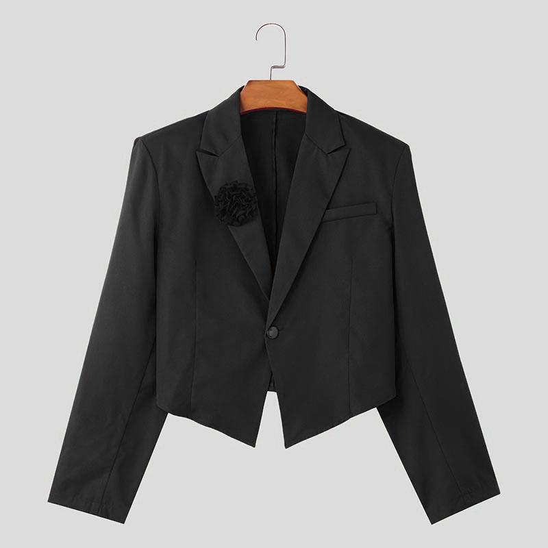 INCERUN Мужской лацкан с длинным рукавом на одной пуговице с цветочным узором, нерегулярный блейзер, короткие пальто