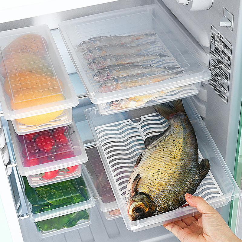 Контейнеры для хранения свежих продуктов Кухонный органайзер для холодильника Кейс Съемный поддон для слива Поднос Для хранения фруктов овощей мяса рыбы