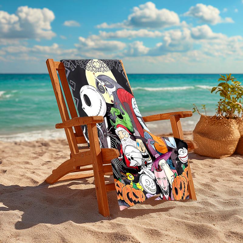 1Pc Nightmare Before Christmas Beach Towel, Quick Dry, Multi-Use for Beach Pool Gym Yoga Home Travel, Christmas, Halloween, Xmas Gift S409