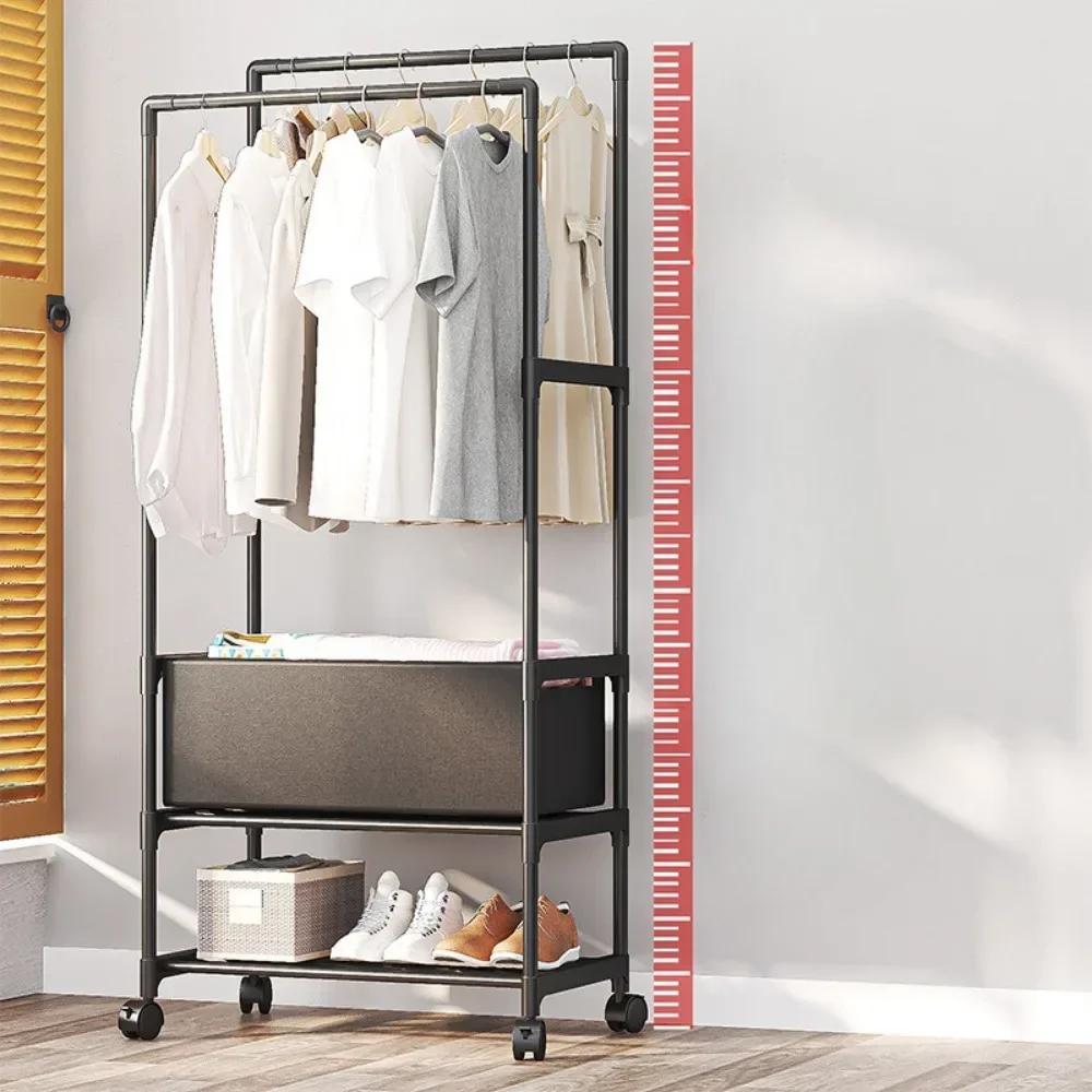 Simple Coat Rack Easy To Assemble Clothes Rack with Wheels PP Material Bedroom Storage Shelves Multi-layer Standing Furniture