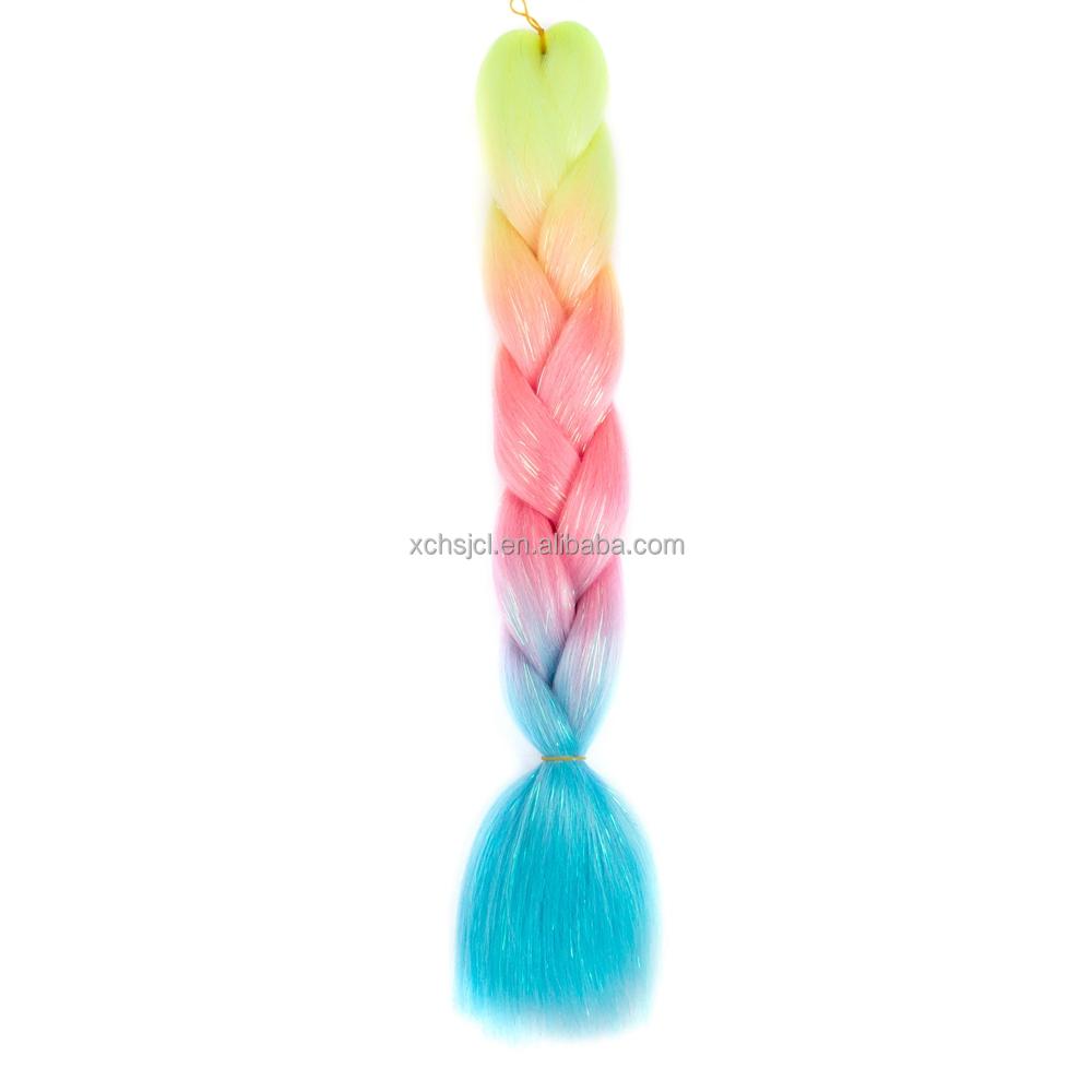 Customized Soft Heat Resistant Fiber Festival Ombre Pure 2 3 4 5 Tone Color Tinsel Glitter Jumbo Braiids
