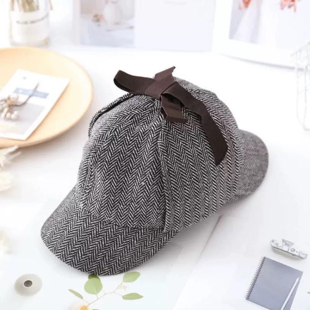 Double-Cap Brim Ear Protection Cap All Seasons Baseball Cap Vintage Detective Cap Women
