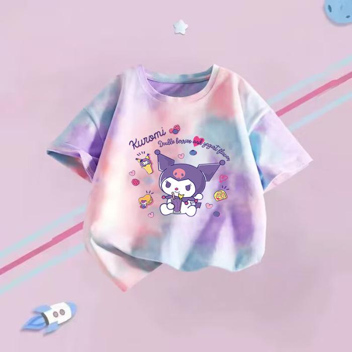 Girls Summer Short Sleeve T Shirt Tie Dye Cartoon Print Stylish Casual Top