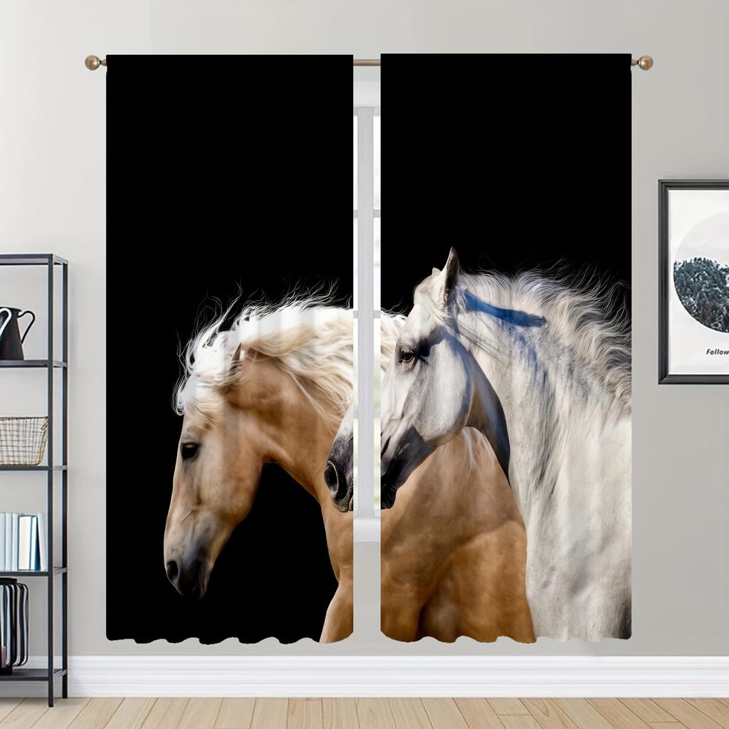 2 шт. дикая лошадь, черные животные, для мальчиков и детей, шторы, жалюзи, оконное оформление для спальни, офиса, кухни, гостиной, кабинета, домашнего декора
