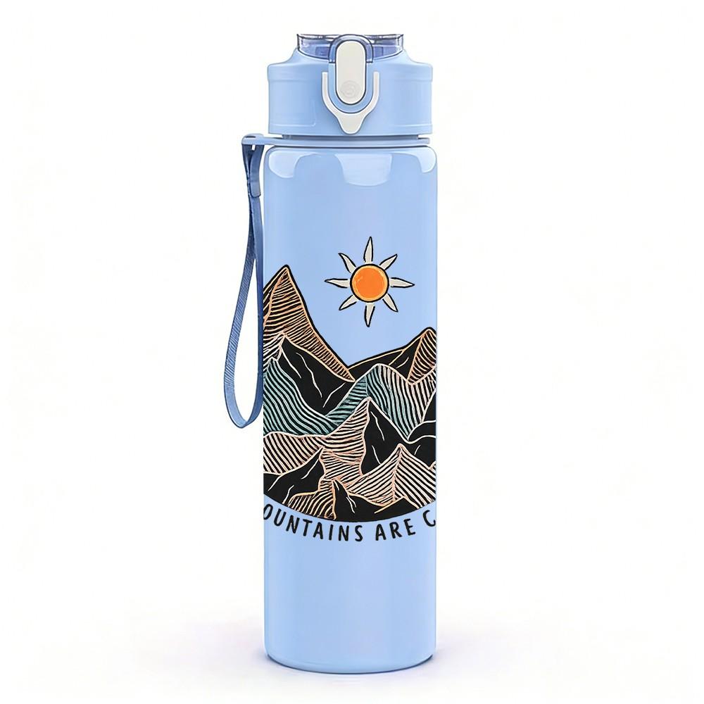 1PC Mountain Desert Rock Landscape Print 750ml Color Plastic Sports Water Bottle Leakproof Flip Straw Lid Suitable for Sports Office Home Use