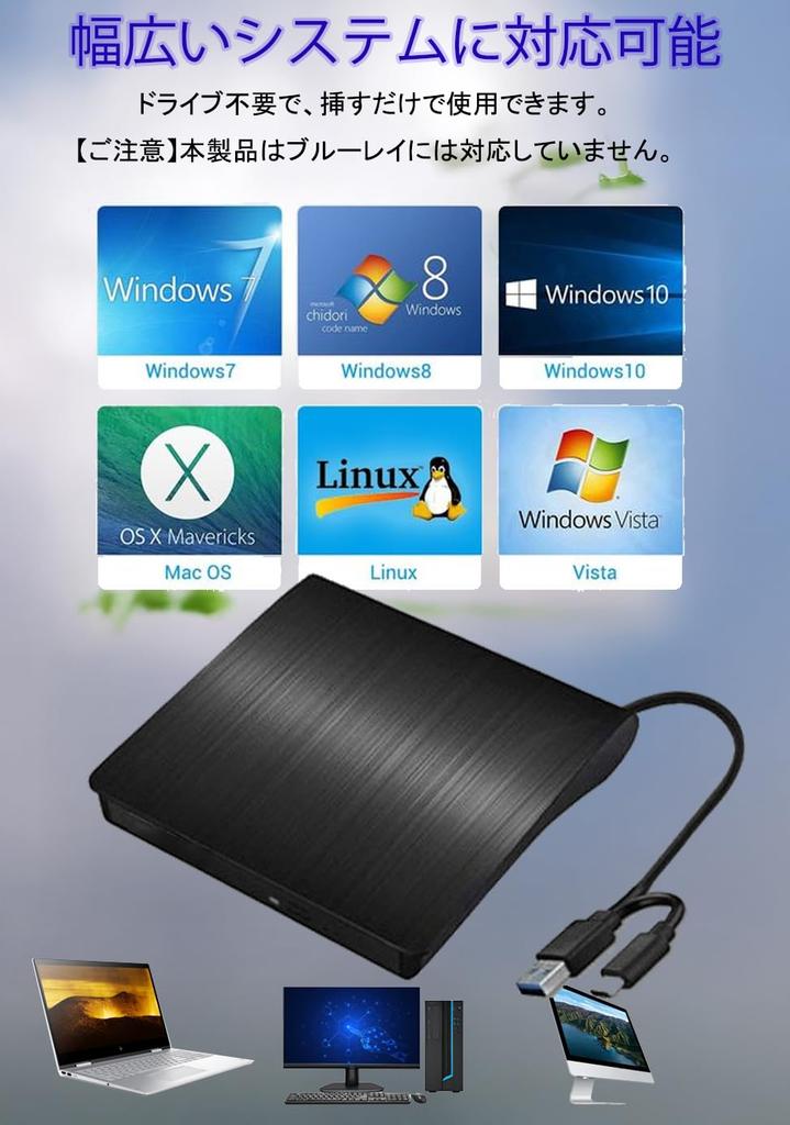 Внешний DVD-привод с высокой скоростью чтения и записи 8X DVD 24X Питание от шины USB Компактный оптический привод Поддержка, & CD, Питание, Совместимость с 2.0/3.0 & Type-C,