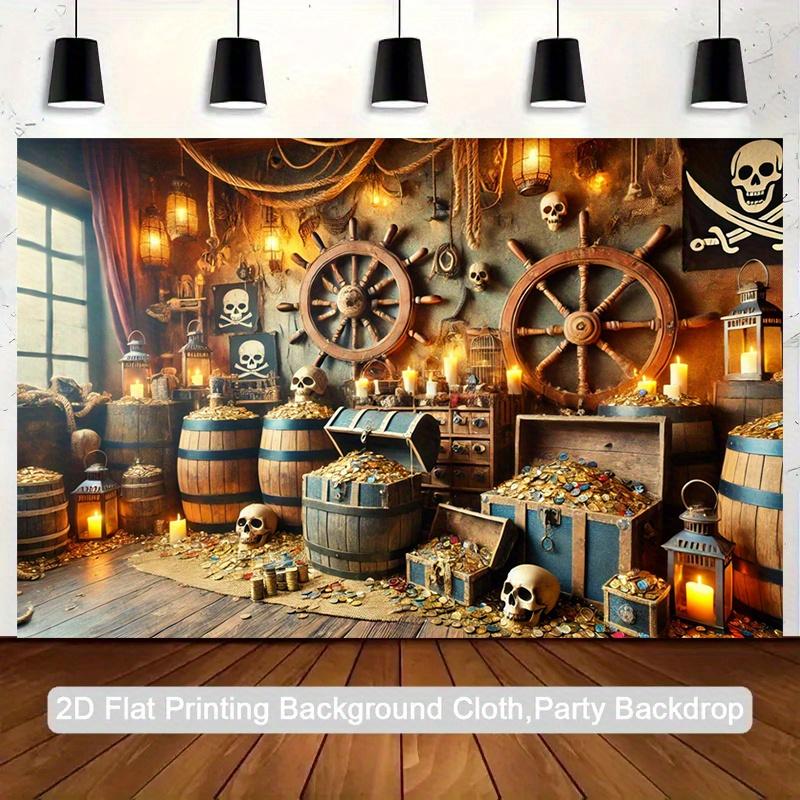 2D plane, 1 piece of pirate treasure background cloth, suitable for birthdays, Halloween, photo booths