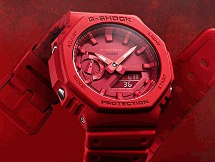 Casio Часы Casio Oak для улицы и G-Shock мужские аналогово-цифровые спортивные, красные, GA-2100-4A [Б/у]