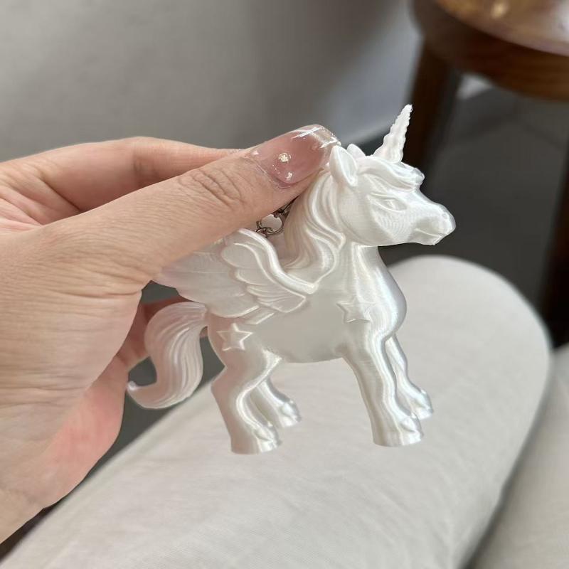 Cute Pink 3D Printed Pegasus Keychain Heart Clasp Bag Charm for Fashion Accessories