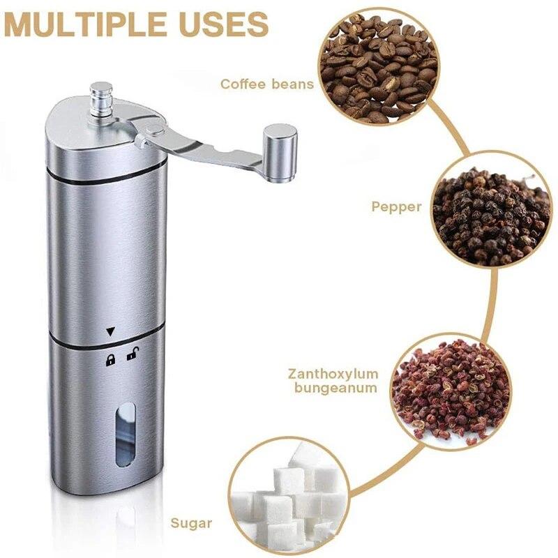 Ручная кофемолка из нержавеющей стали, ручная машина для измельчения кофейных зерен, зерновая мельница, кухонный инструмент ручной работы, кофемолки, принадлежности для кофе