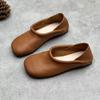 Johnature Vintage Handmade Genuine Leather Flats Shoes Comfortable Soft Sole Solid Color Slip-on Shoes