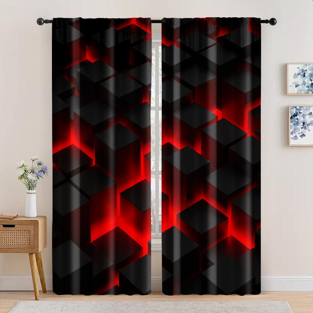 2 шт., Шторы для окон Абстрактный красный и черный градиент Блэкаут Полиэстер Праздничный декор для стен Подходит для использования в помещении