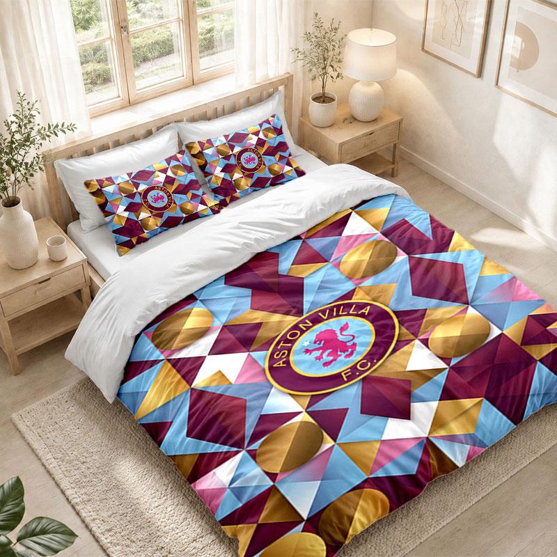 Bedding Set 1 Duvet Cover 2 Pillowcases Aston Villa Football Print Bedroom Home Decoration