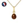 Pendant - - Genuine Chocolate Cultured Pearl 5-6 Mm - Yellow Gold - 42 Cm Silver Chain