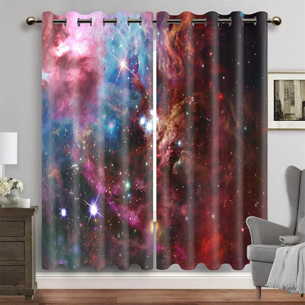Purple Blue Galaxy Space Universe Stars Starry Window Curtains For Living Room Kids Bedroom Bathroom Kicthen Door Home Decor2Pcs
