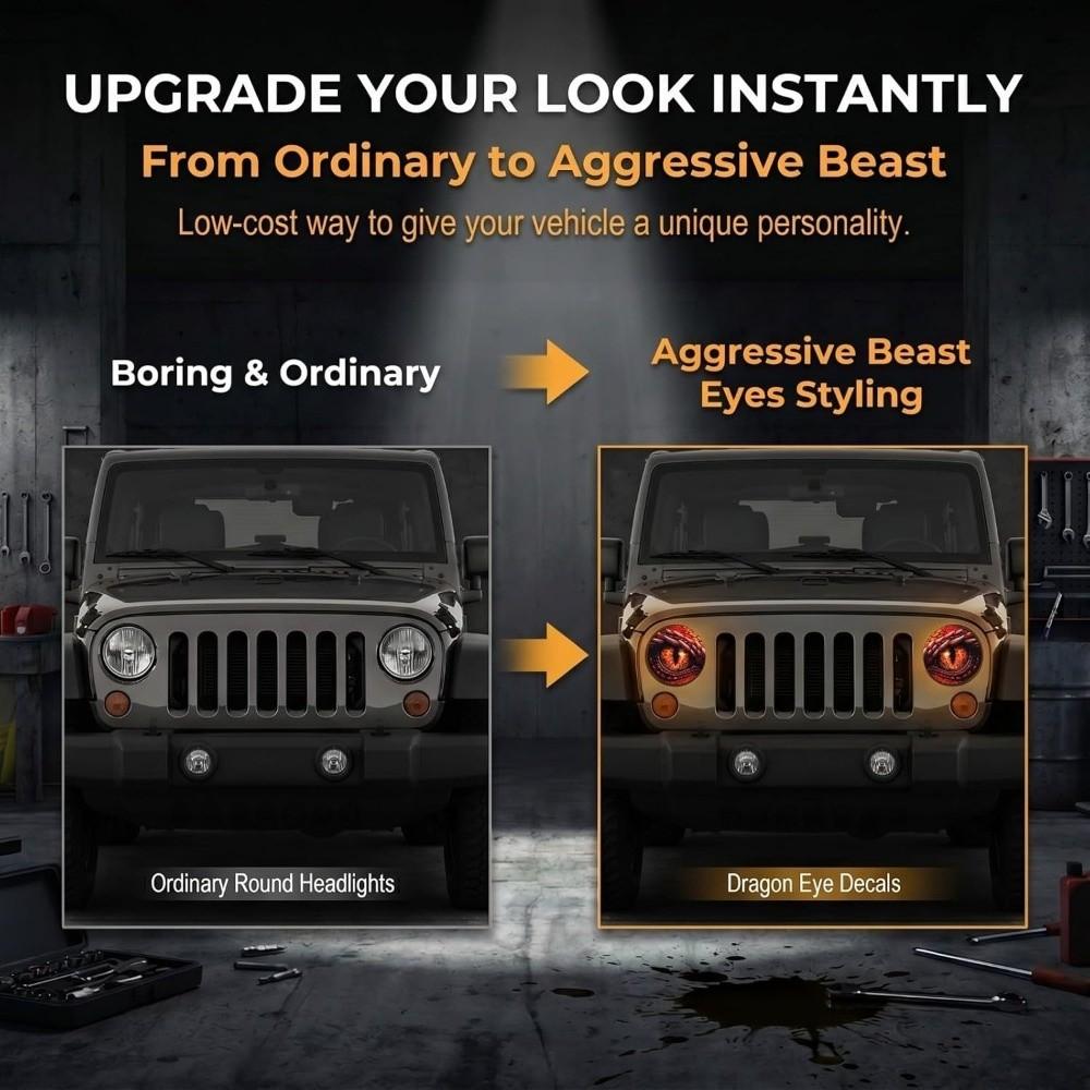 2PCS 3D Stereo Design Car Headlight Decals Car Exterior Decor for Off-Road Vehicles