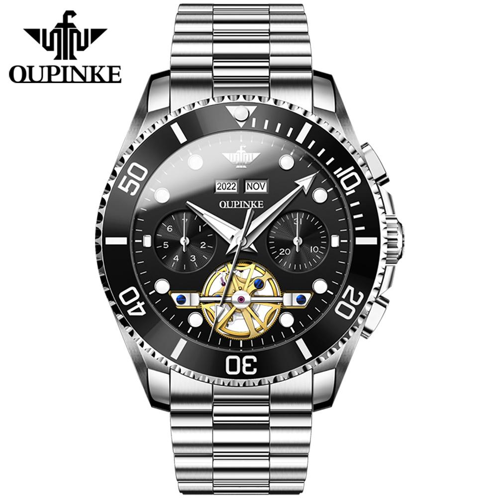 OUPINKE Новые мужские часы для бизнеса и отдыха, многофункциональные механические часы с полым турбийоном, светящиеся высококачественные часы