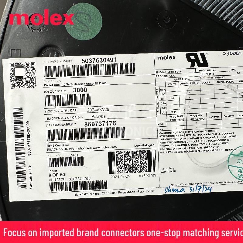 Разъем для батареи Molex 503763-0491, шаг 1,00 мм, 4-контактный
