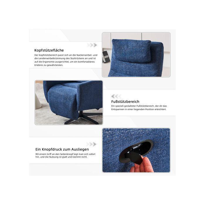 Fauteuil inclinable confortable avec fonction d'inclinaison – fauteuil TV moelleux avec repose-pieds, bleu