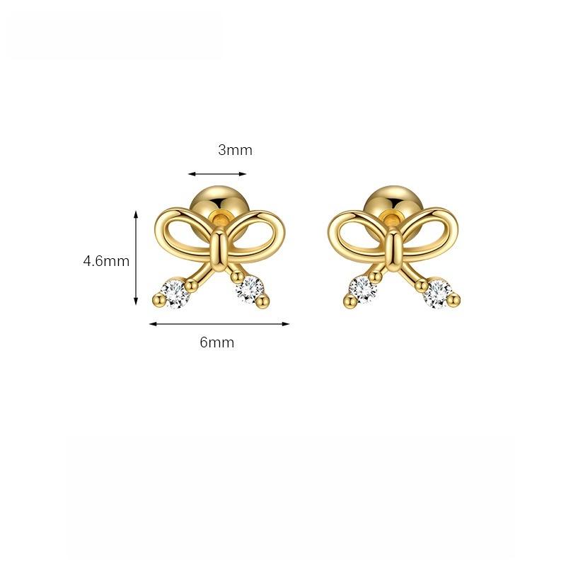S925 Sterling Silver Inlaid Zircon Bow Screw Earrings Korean Simple Fashionable Sweet Temperament Earrings for Women