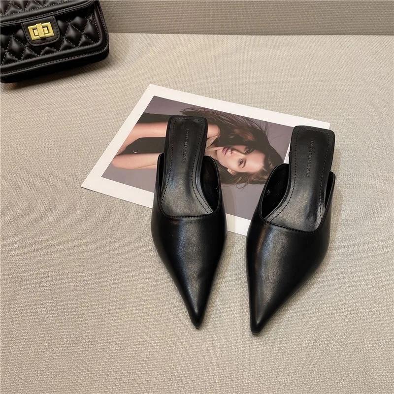 Дизайнерские женские туфли-мюли с острым носком, модные неглубокие туфли без застежек, элегантные женские туфли на низком каблуке для отдыха на открытом воздухе