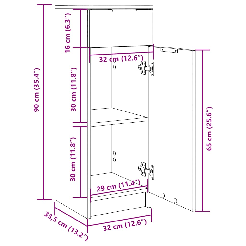 Bathroom Cabinet in Sonoma Oak 32 x 33.5 x 90 cm Particleboard