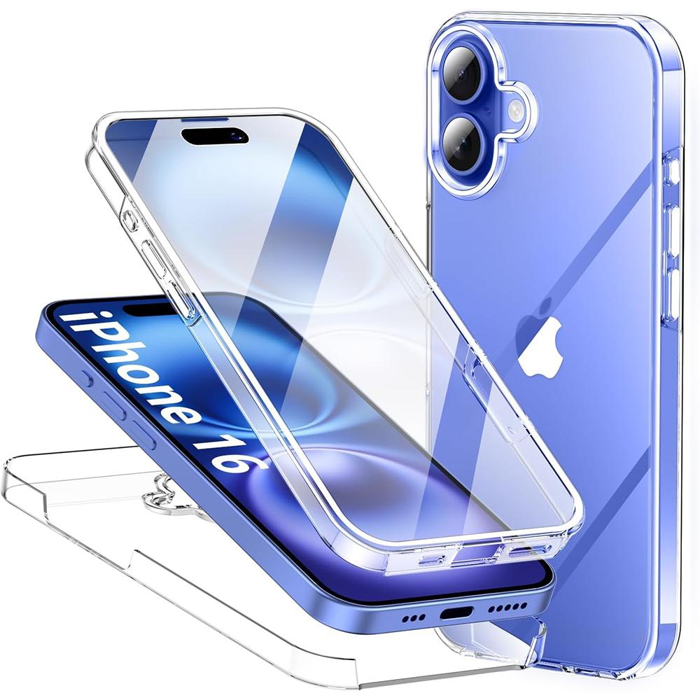 Чехол-бампер 360° для iPhone 16 15 14 mini 11 Pro Xs Max SE 2 3 7 8 plus, Прозрачный жесткий ПК, Мягкий силиконовый корпус