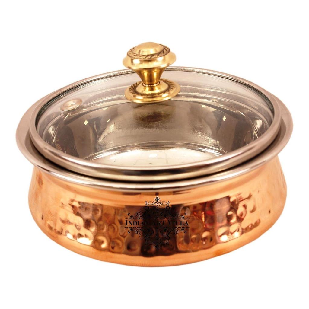 Handi with Glass Lid 400 ML - Serving Dishes Chicken Briyani Home Hotel Restaurant Tableware Dishware, Set of 2 Visit the INDIAN ART VILLA Store