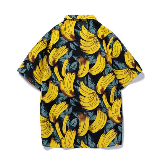 Men Shirt Banana Pattern Single-breasted Summer Hawaiian Buttons Shirt for Party