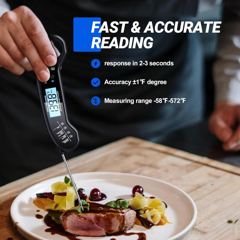 Цифровой термометр для мяса для приготовления пищи, беспроводной, мгновенное считывание, водонепроницаемый, с подсветкой, сверхбыстрый и точный, складной на 180° зонд
