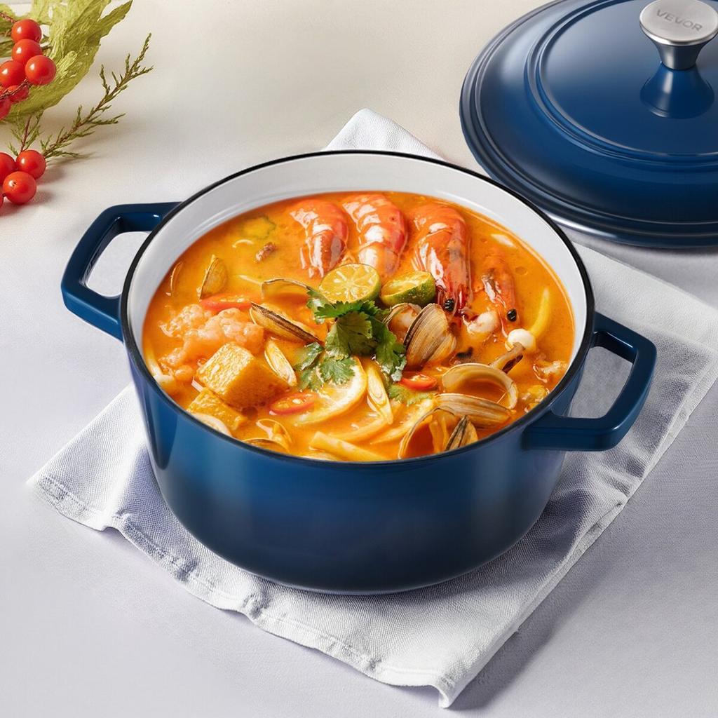 Enameled Cast Iron Dutch Oven, 5.7L Pot with Lid and Dual Handles, Heavy-Duty Durable Cookware Pan, Oven Induction Compatible up to 260 , for