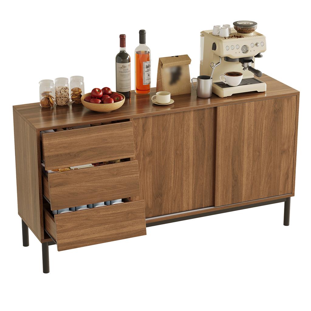 Kitchen Cabinet, Sideboard with 3 Drawers and 2 Sliding Doors, Storage Cabinet for Kitchen, Dining Room and Living Room, 150 × 40 × 80 cm