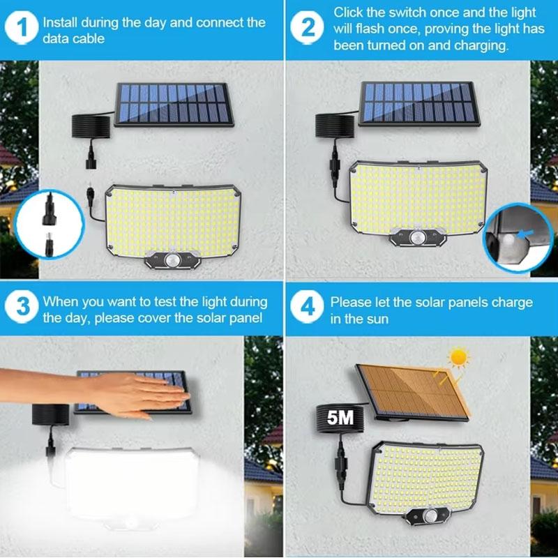 Solar Lights Outside Motion Sensor Solar Powered Security Flood Light Waterproof Wide Angle Remote Control for Wall Shed Garden