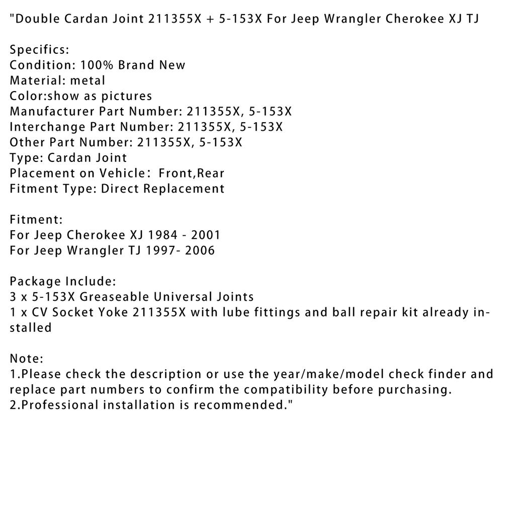 Двойной карданный шарнир 211355X + 5-153X для Jeep Wrangler Cherokee XJ TJ