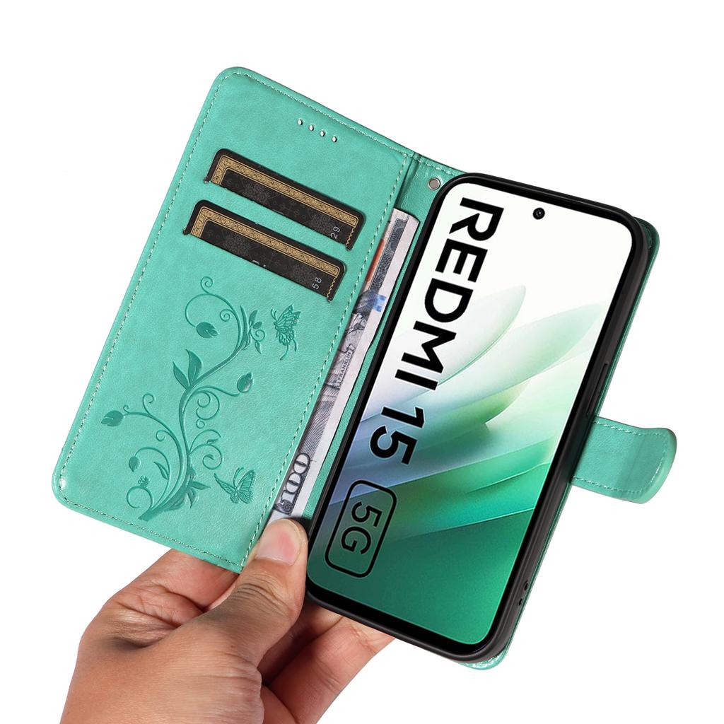 Для Xiaomi Redmi 15 5G (Глобальный) (169 мм) Чехлы из искусственной кожи с цветочным узором, кошелек-подставка, чехол для телефона с ремешком