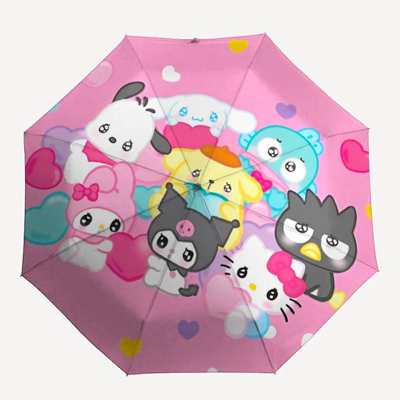 1pc Hello Kitty & Friends Automatic Opening Folding Umbrella - Portable 3-Fold Design with 8-Bone Iron Frame, Perfect for Fans, Travel, Daily Use, and