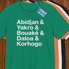 Ivory Coast (Côte d'Ivoire) Cities Shirt! Reppin' Abidjan, Yamoussoukro, Bouaké, Daloa, & Korhogo! Union, Discipline, Travail!