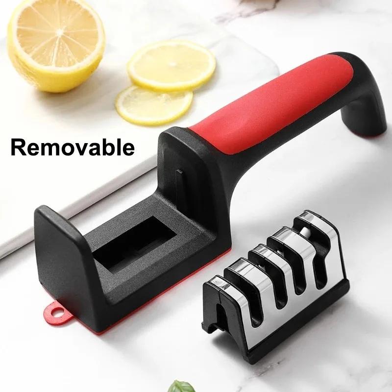 3/4-Stage Knife Sharpener Stainless Scissors Sharper Multifunctional 4in1 Type Kitchen Quick Sharpening Tool with Plastic Handle