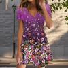 Летняя мода женские V-образный вырез короткий рукав красивые цветы принтованные платья сексуальные короткие юбки платья