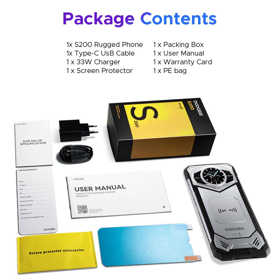 Doogee Защищенный смартфон S200 5G, 32 ГБ + 256 ГБ / 2 ТБ, 10100 мАч / 33 Вт, 1,32-дюймовый AMOLED-дисплей на задней панели, 6,72” FHD+/120 Гц, 100 МП + 20 МП
