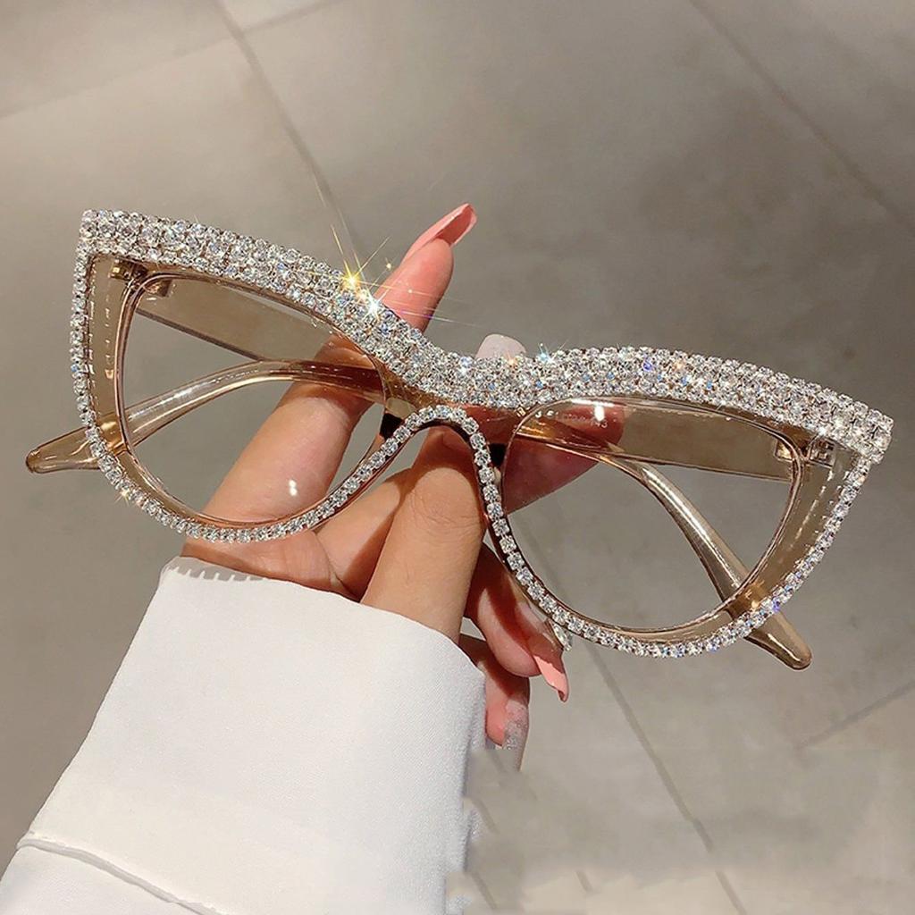Trendy Diamond Encrusted Reading Glasses Vintage Luxury Cat Eye Anti Blue Light Reading Glasses Computer Protection Glasses